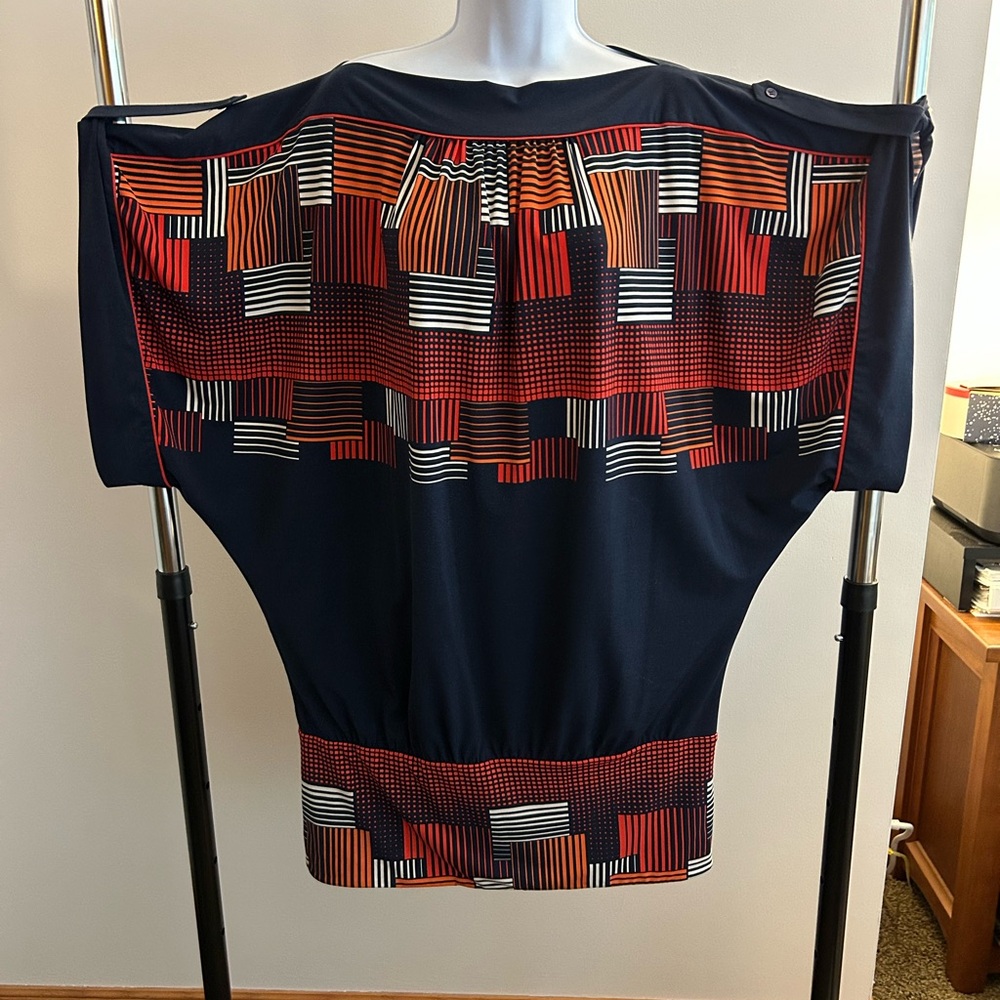 Vintage BCBGMaxAzria Navy and Orange Patterned Mini Dress